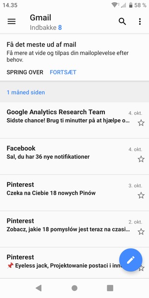 Din Gmail er klar til brug
