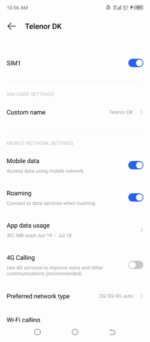 Turn Roaming on or off