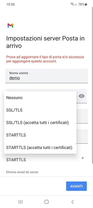Seleziona Nessuno e AVANTI