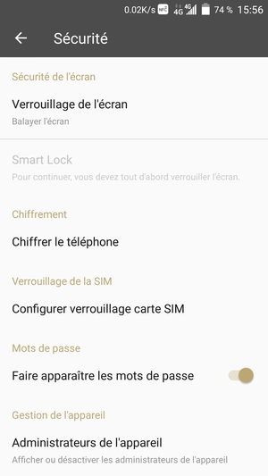 Pour activer votre écran de verrouillage, allez dans le menu Sécurité et sélectionnez Verrouillage de l'écran