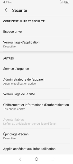 Faites défiler et sélectionnez Verrouillage de la SIM