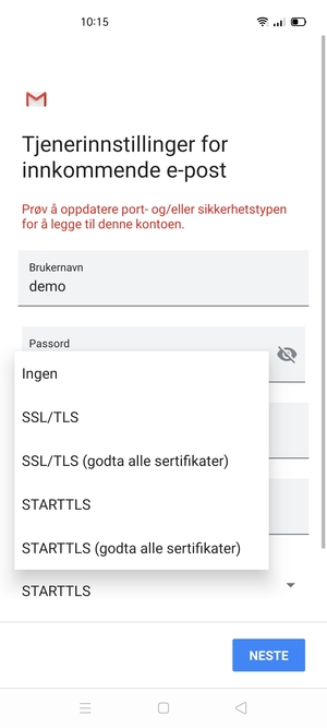 Velg Ingen og NESTE