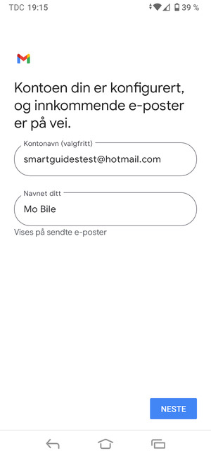 Gi kontoen din et navn, og skriv inn navnet ditt. Velg NESTE