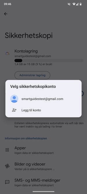 Velg sikkerhetskopi-kontoen din