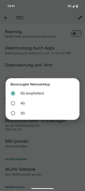 Wählen Sie die gewünschte Option