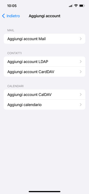 Seleziona Aggiungi account Mail