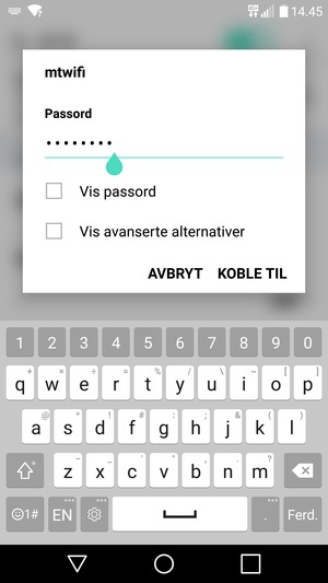 Skriv inn Wi-Fi-passord og velg KOBLE TIL