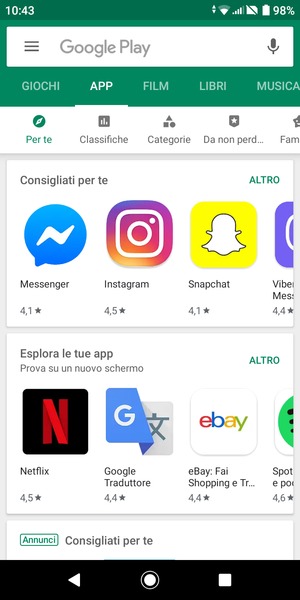 Seleziona la barra di ricerca