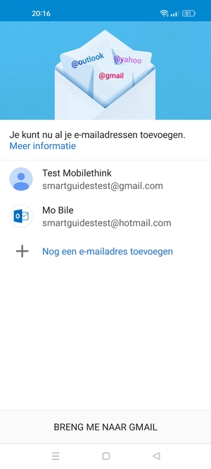 Selecteer BRENG ME NAAR GMAIL