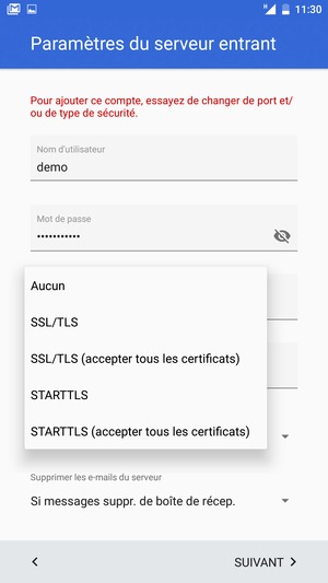 Sélectionnez Aucun puis SUIVANT