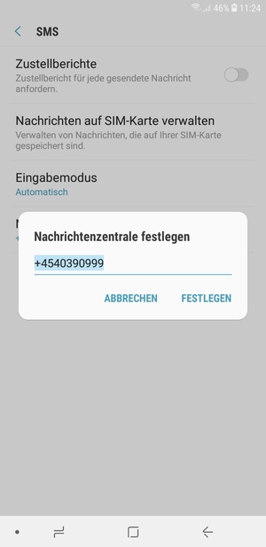 Geben Sie die Nachrichtenzentrale Nummer ein und wählen Sie FESTLEGEN