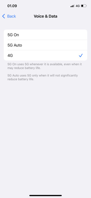 If your screen looks like this, select 4G