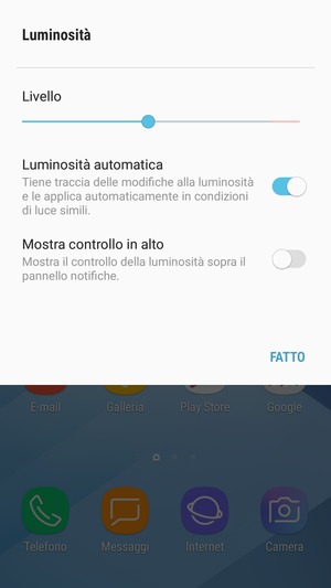 Attiva Luminosità automatica e seleziona FATTO
