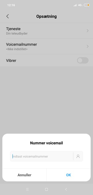 Indtast Voicemailnummer og vælg OK