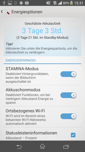 Schalten Sie die ENERGIESPARMODI an