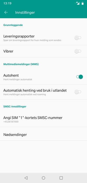 Velg Angi SIM-kortets SMSC-nummer