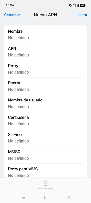 Introduzca la información de MMS