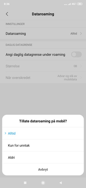 Velg ønsket alternativ