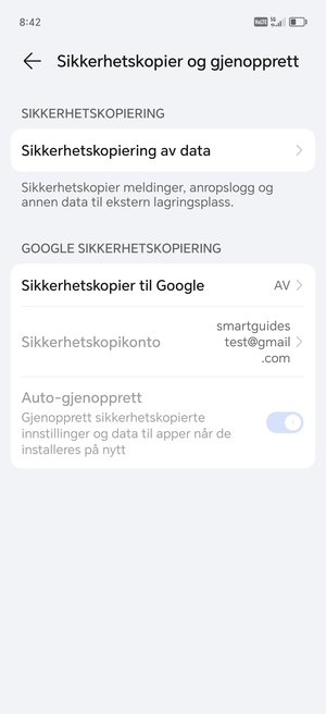 Velg Sikkerhetskopier til Google