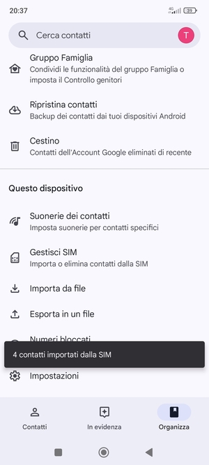 I tuoi contatti verranno salvati sul tuo account Google, e salvati sul tuo telefono la prossima volta che Google sarà sincronizzato.