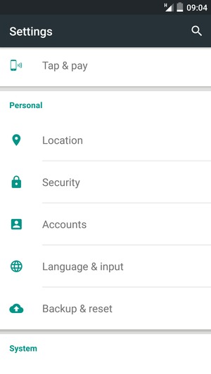 Scroll to and select Security