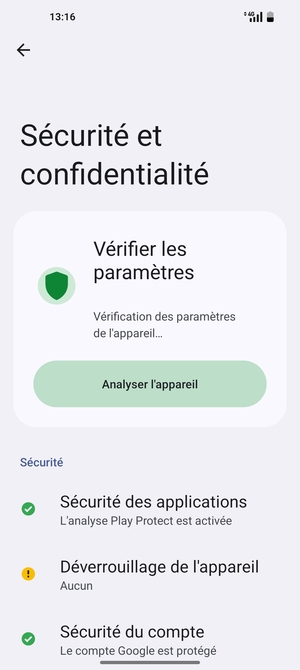 Pour activer votre écran de verrouillage, allez dans le menu Sécurité et confidentialité et sélectionnez Deverrouillage de l'appareil