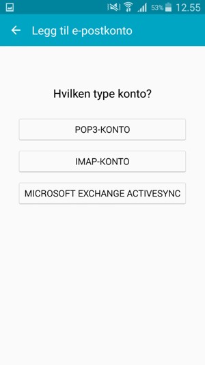 Velg POP3-KONTO eller IMAP-KONTO