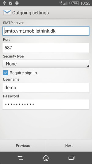 Enter Outgoing server address