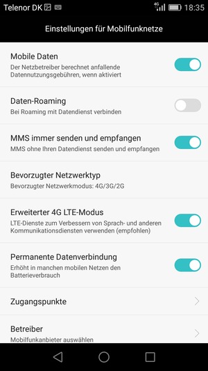 Wählen Sie Bevorzugter Netzwerktyp