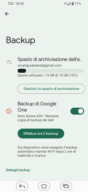 Seleziona Spazio di archivazione dell'account