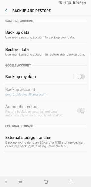Turn on Back up my data