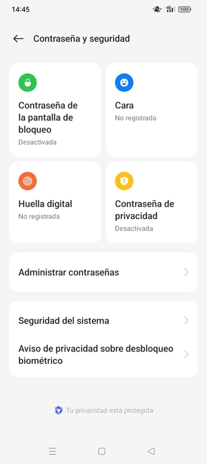 Seleccione Seguridad del sistema