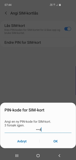Skriv inn Ny PIN-kode for SIM-kort og velg OK