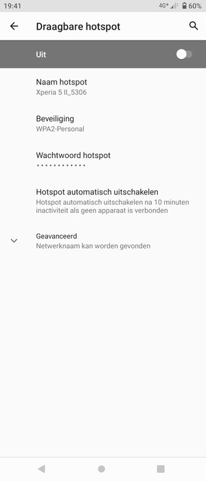 Selecteer Wachtwoord hotspot