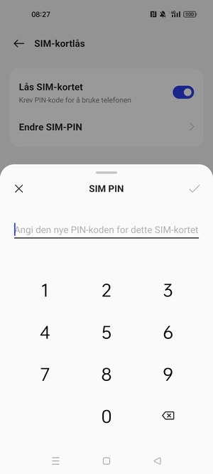 Skriv inn Ny PIN-kode for SIM-kort og velg OK