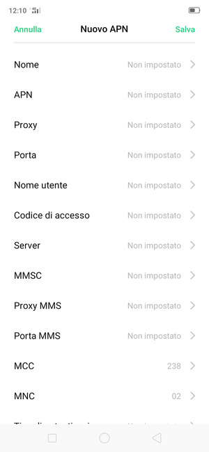 Inserisci le informazioni di Internet