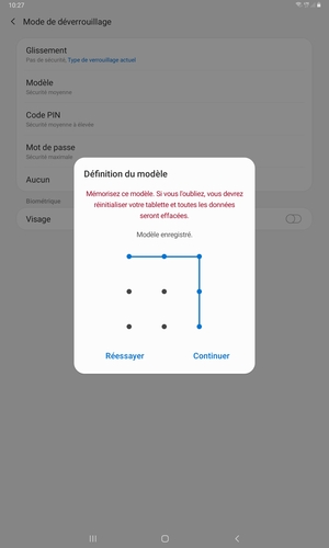 Dessinez un motif de déverrouillage et sélectionnez Continuer