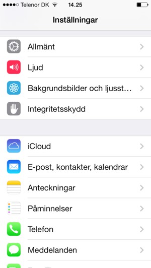 Scrolla till och välj E-post, kontakter, kalendrar
