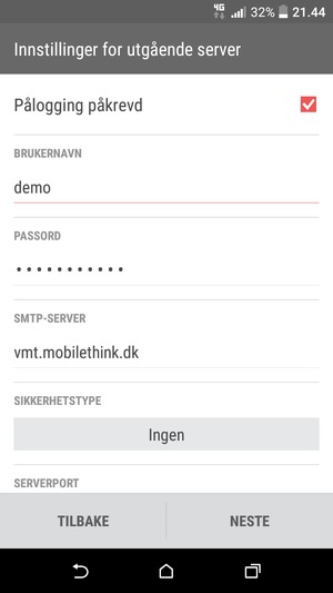 Skriv inn utgående serveradresse