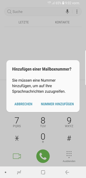Falls Ihre Voicemail nicht eingerichtet ist, wählen Sie NUMMER HINZUFÜGEN