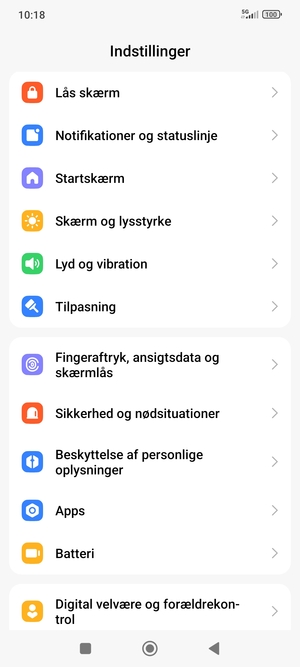 Scroll til og vælg Fingeraftryk, ansigtsdata og skærmlås