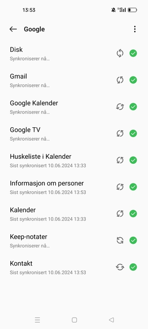 Din informasjon blir synkronisert