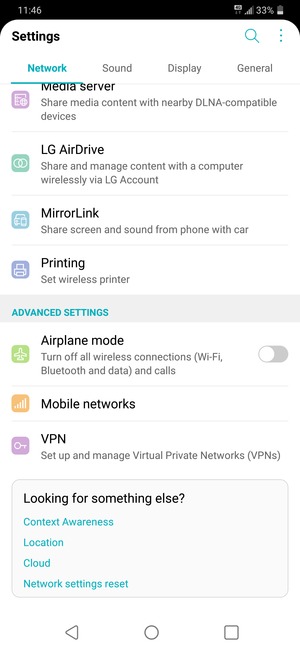 Scroll to and select Mobile networks