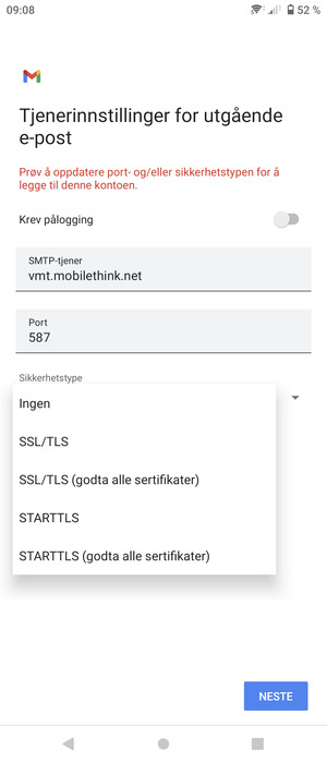 Velg Ingen og NESTE