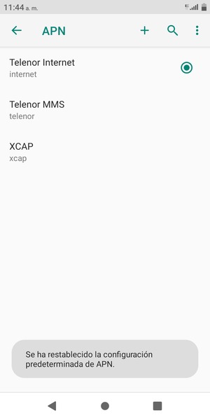 El teléfono se reiniciará con la configuración predeterminada de Internet y MMS