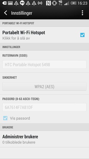 Telefonen din er konfigurert for bruk som et modem.