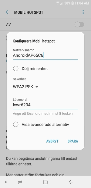 Ange ett lösenord bestående av minst  8  tecken och välj  SPARA