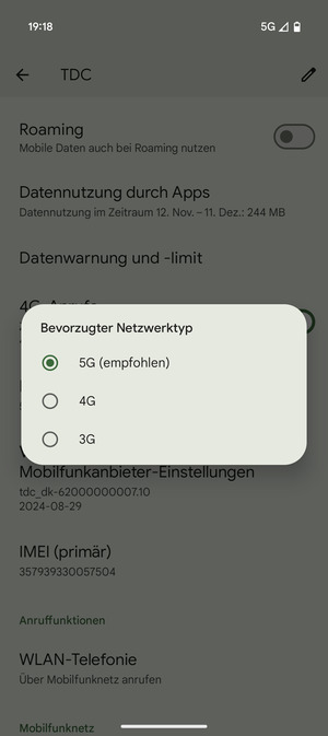 Wählen Sie die gewünschte Option