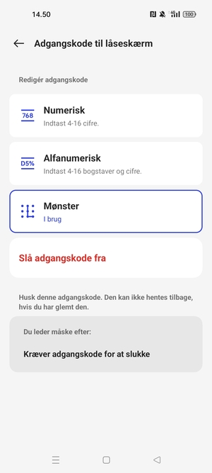 Din telefon er nu sikret med en skærmlås