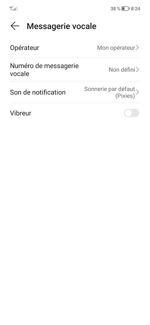 Sélectionnez Numéro de messagerie vocale
